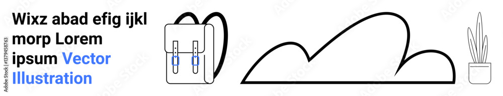 Backpack with heart line, abstract mountain shapes, and potted plant for outdoor lifestyle, travel gear, simplicity, adventure, eco-lifestyle, creativity branding. Ideal for simple landing page Backpack with heart line, abstract mountain shapes, and potted plant for outdoor lifestyle, travel gear, simplicity, adventure, eco-lifestyle, creativity branding. Ideal for simple landing page