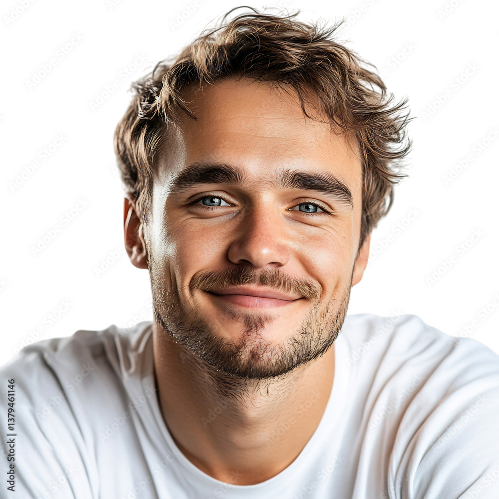Fototapeta premium A Man with a Gentle Smile Eyes Soft and Slightly Squinted Isolated on Transparent Background