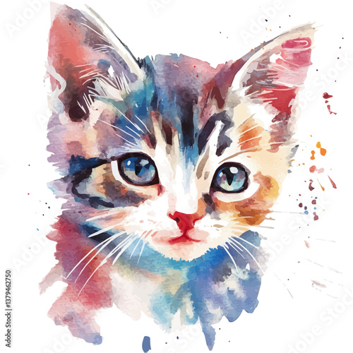 watercolor vector of Cat, isolated on a white background. Cat vector
