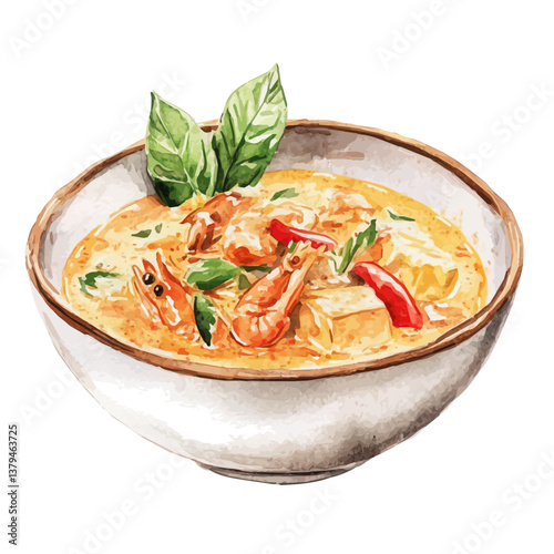 watercolor vector of Panang Curry, isolated on a white background. Panang Curry vector
