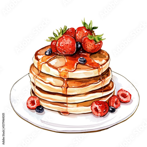 watercolor vector of Pancakes, isolated on a white background. Pancakes vector
