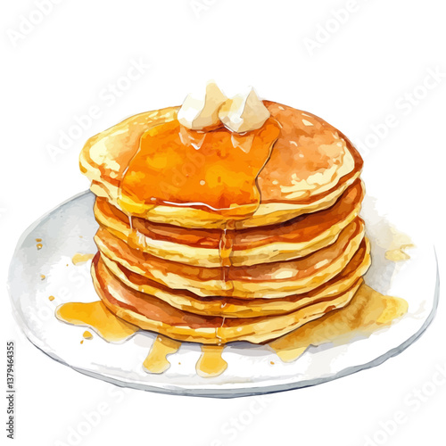 watercolor vector of Pancakes, isolated on a white background. Pancakes vector
