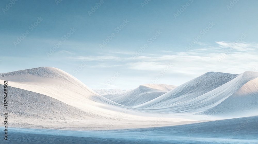 Serene, snow-covered landscape with gently rolling hills under a clear blue sky. Serene, snow-covered landscape with gently rolling hills under a clear blue sky.