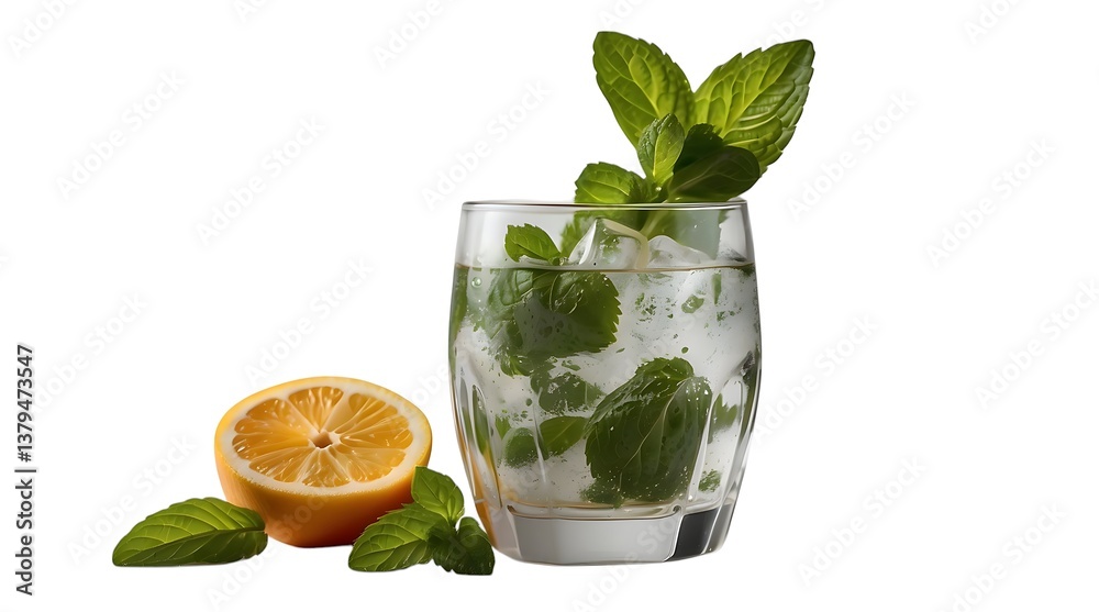 Fototapeta premium Refreshing Mint and Lemon Drink in Glass..........