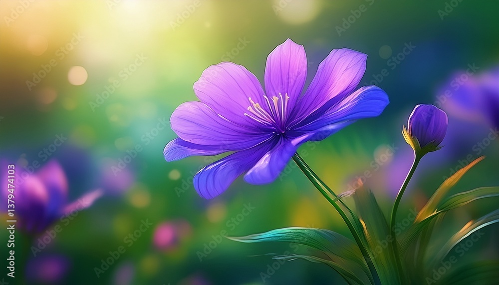 Stunning purple flower in sharp focus against serene blurred green background. Generated image Stunning purple flower in sharp focus against serene blurred green background. Generated image