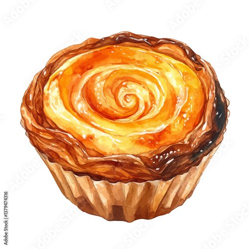 watercolor vector of Pastel de Nata, isolated on a white background. Pastel de Nata vector
