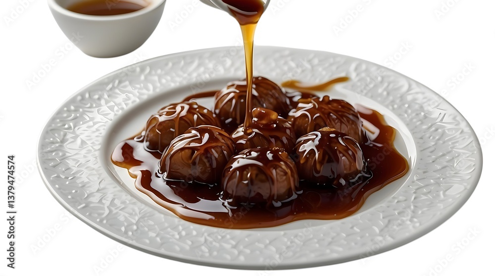 Figs in caramel sauce on a white plate............ Figs in caramel sauce on a white plate............
