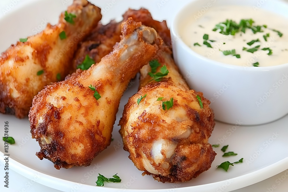 Crispy fried chicken drumsticks with creamy sauce Crispy fried chicken drumsticks with creamy sauce