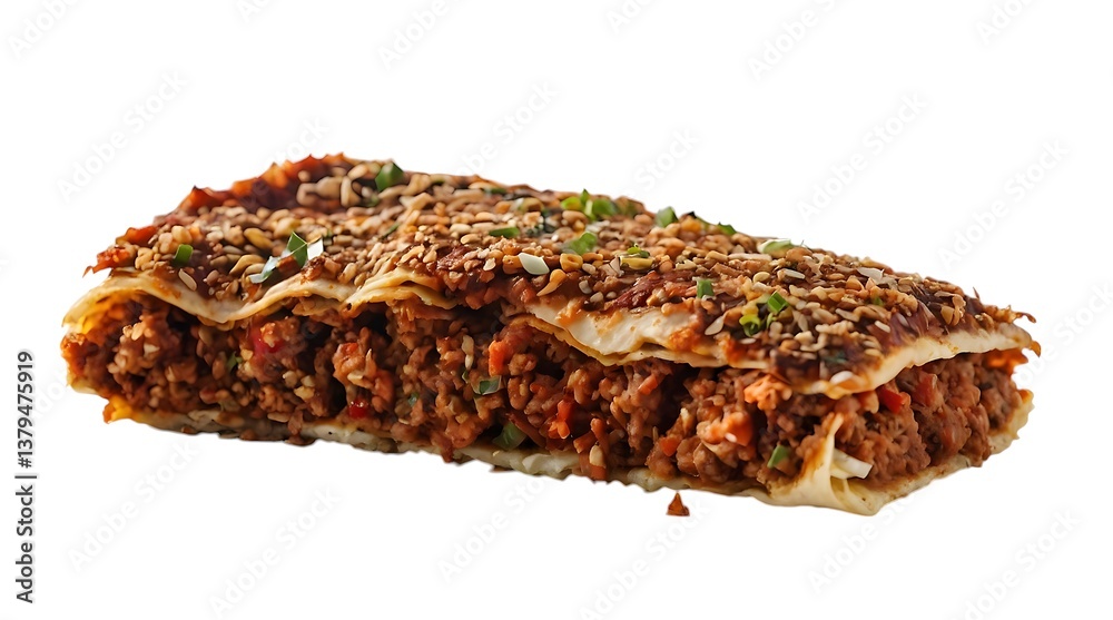 Savory Lasagna Slice Topped with Sesame Seeds..... Savory Lasagna Slice Topped with Sesame Seeds.....