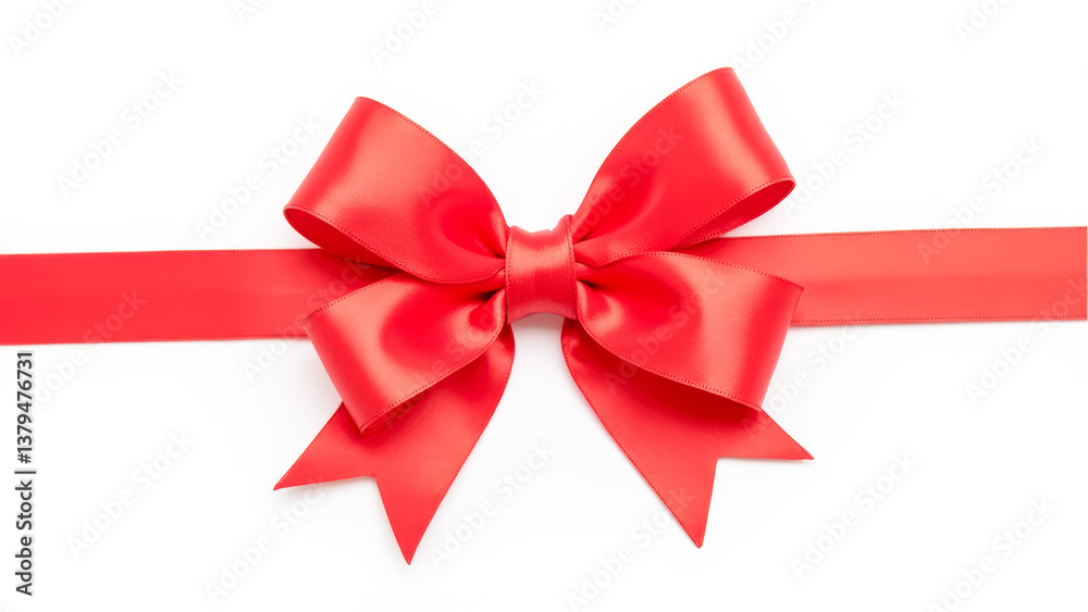 Fototapeta premium Bright Red Satin Bow with Ribbon Isolated on White Background for Gift or Decoration Purposes