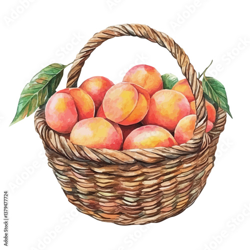 watercolor vector of Peach basket, isolated on a white background. Peach basket vector
