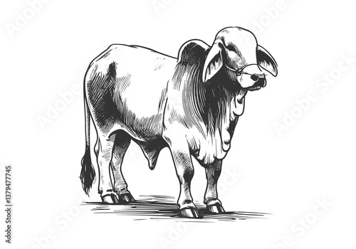 Brahman Cattle hand drawn sketch illustration vector