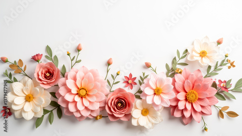 Wallpaper Mural Beautiful arrangement of colorful paper flowers with leaves and buds on a white background for decoration Torontodigital.ca