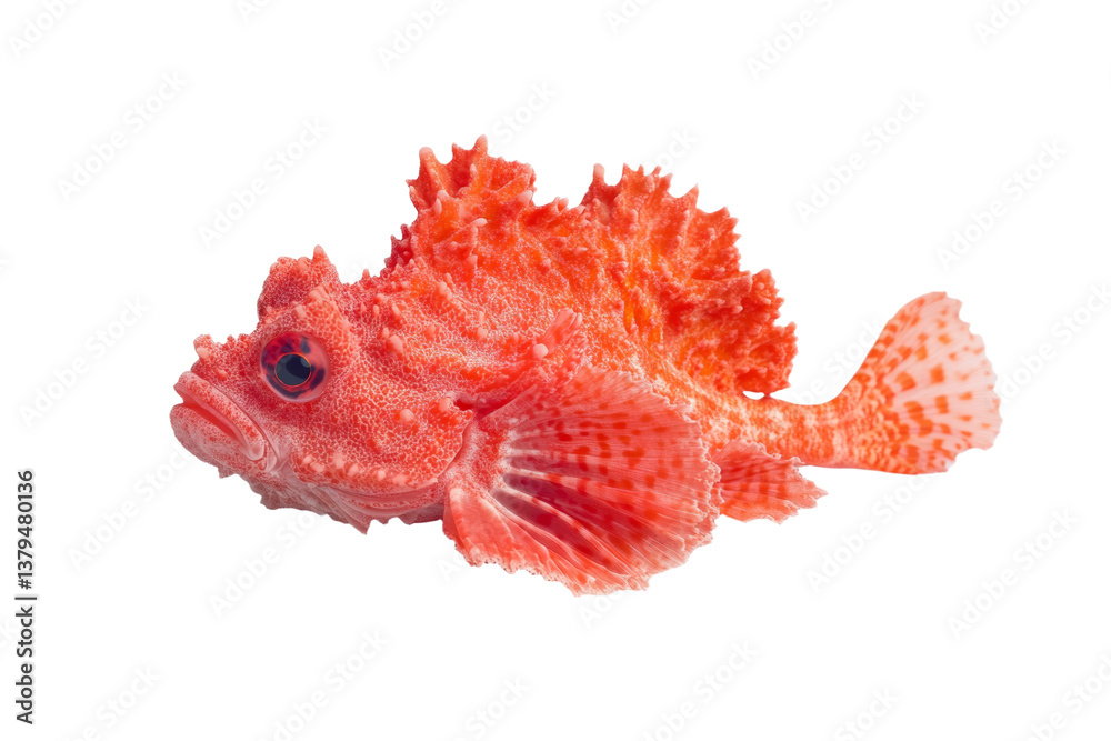 Fototapeta premium Red fish with a black eye and white spots, isolated