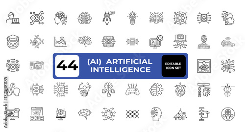 AI, Artificial Intelligence, robots, robotics, Digitalization, digital transformation, technology-related Editable Icons set