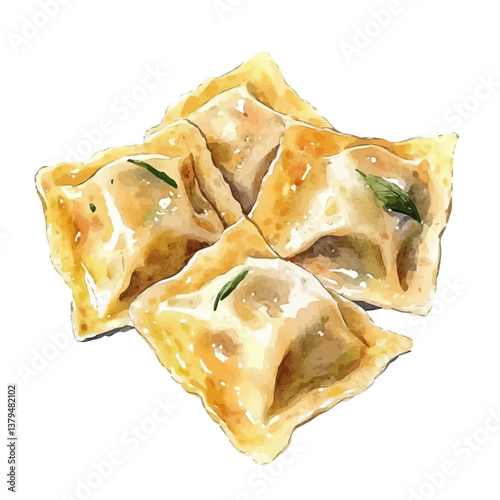 watercolor vector of Peking Ravioli, isolated on a white background. Peking Ravioli vector
