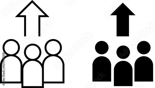User growth icon with an upward arrow representing increased engagement, audience expansion, and business scaling with transparent background