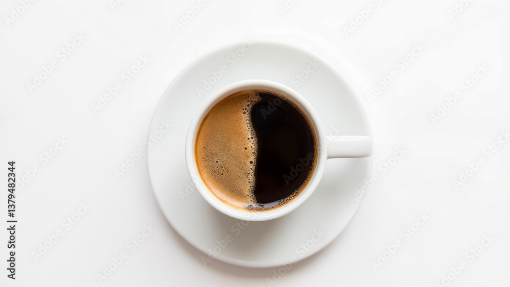 Freshly Brewed Coffee Cup with Rich Foam on White Background for Morning Beverage Delight Freshly Brewed Coffee Cup with Rich Foam on White Background for Morning Beverage Delight