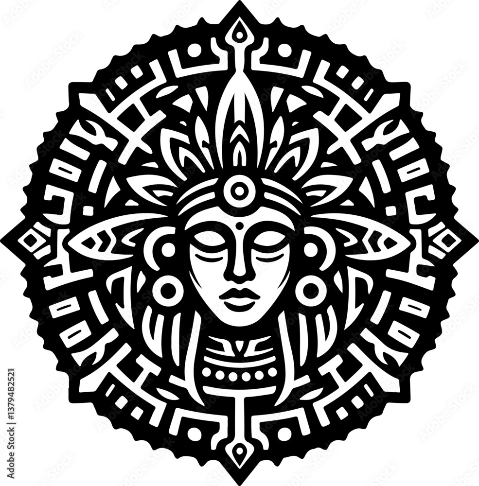 Fototapeta premium sketch vector illustration silhouette design icon logo symbol tribal rosette mandala style ethnic traditional vintage classic 