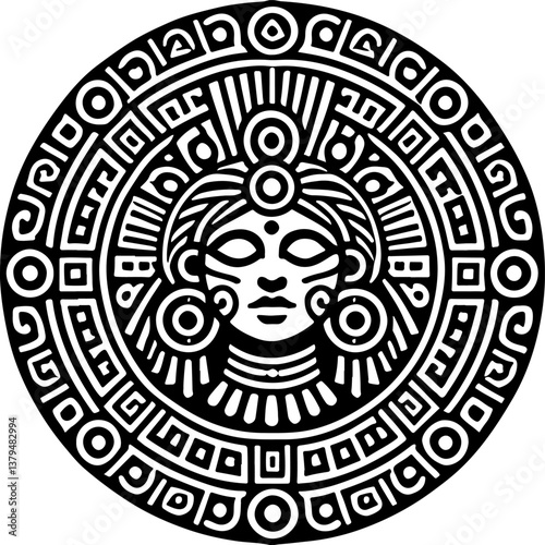 sketch vector illustration silhouette design icon logo symbol tribal rosette mandala style ethnic traditional vintage classic 
