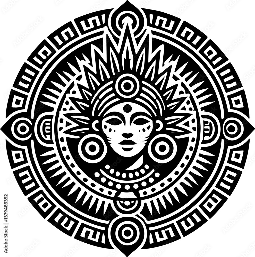 sketch vector illustration silhouette design icon logo symbol tribal sun god rosette mandala style ethnic traditional vintage classic sketch vector illustration silhouette design icon logo symbol tribal sun god rosette mandala style ethnic traditional vintage classic