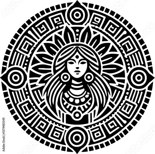 sketch vector illustration silhouette design icon logo symbol tribal custom rosette mandala style ethnic traditional vintage  