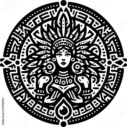 sketch vector illustration silhouette design icon logo symbol tribal rosette mandala style ethnic traditional 
