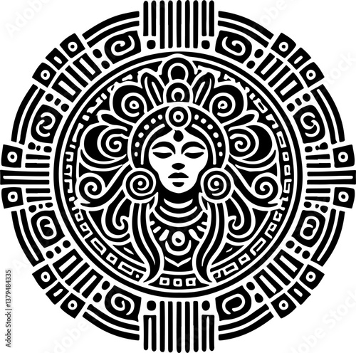 vector sketch illustration silhouette design icon logo symbol maya inca style ethnic traditional vintage classic