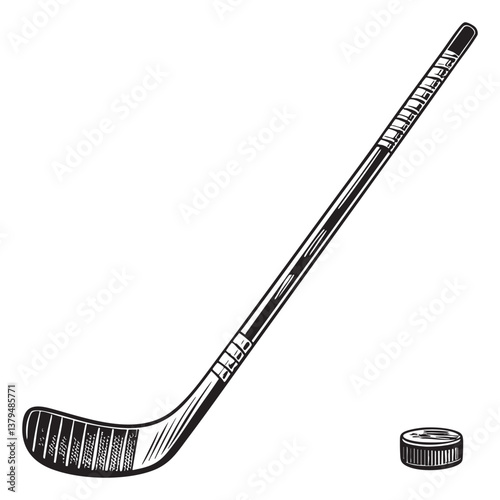 hockey stick vector engraving illustration