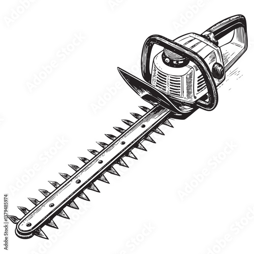 hedge trimmer vector engraving illustration