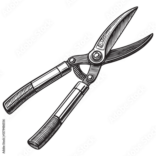 garden shears vector engraving illustration