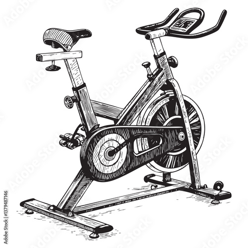 exercise bike vector engraving illustration