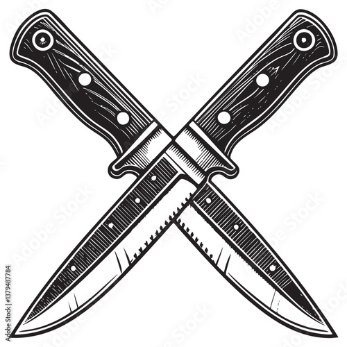 crossed utility knife vector engraving illustration