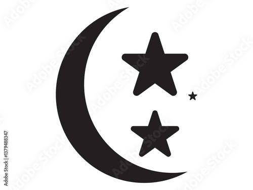 moon and star icon on white background.