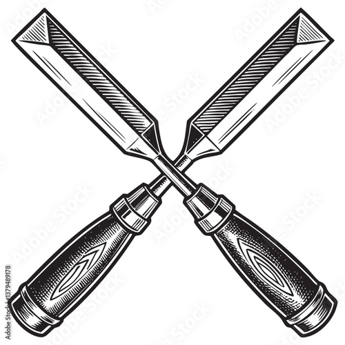 crossed chisel vector engraving illustration