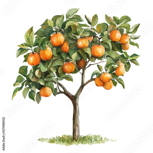 watercolor vector of Persimmon tree, isolated on a white background. Persimmon tree vector
