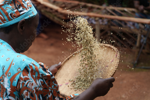 African tanzanian tossing raw coffee beans