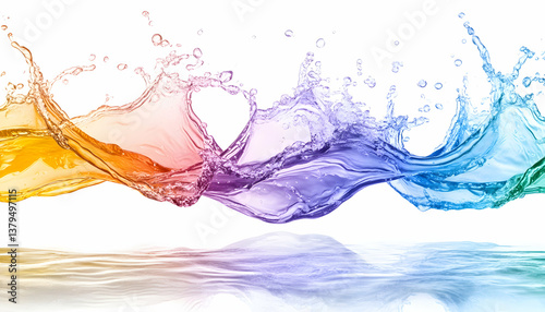 Wallpaper Mural Vibrant rainbow water splashes and reflections on white background Torontodigital.ca