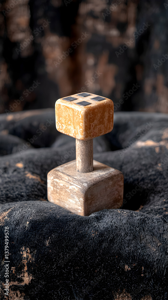 Small Worn Dumbbell on Dark Textured Surface Small Worn Dumbbell on Dark Textured Surface