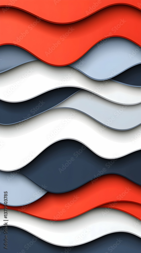 Abstract layered wavy pattern in red, white, and blue Abstract layered wavy pattern in red, white, and blue