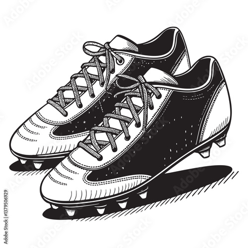 soccer cleats vector engraving illustration