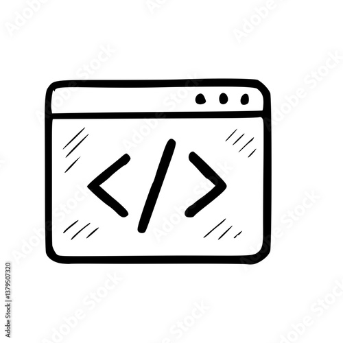Hand-Drawn Coding Symbol in Browser Window
