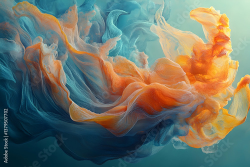 Flowing color gradients of blue and orange form an abstract design