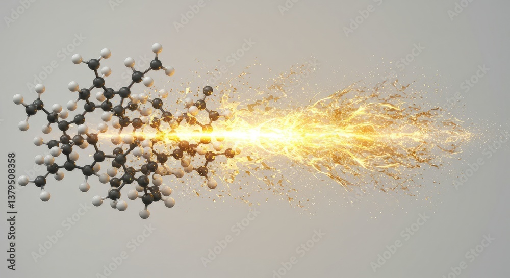 Obraz premium Abstract 3D Rendering Of A Molecular Structure Disintegration With Radiant