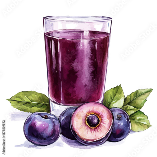 watercolor vector of Plum Juice, isolated on a white background. Plum Juice vector
