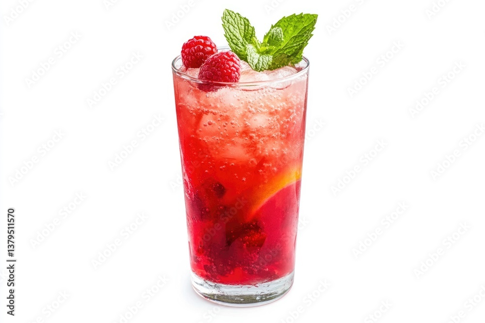 Refreshing Raspberry Mojito Cocktail with Mint Garnish on White Background Refreshing Raspberry Mojito Cocktail with Mint Garnish on White Background