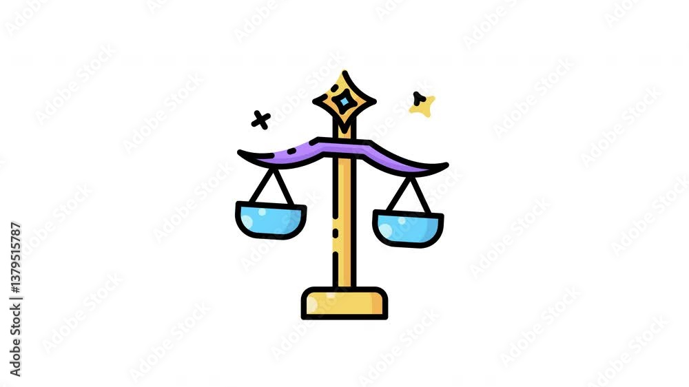 animation of Astrology libra gold scale with blue bowls for harmony and balance.