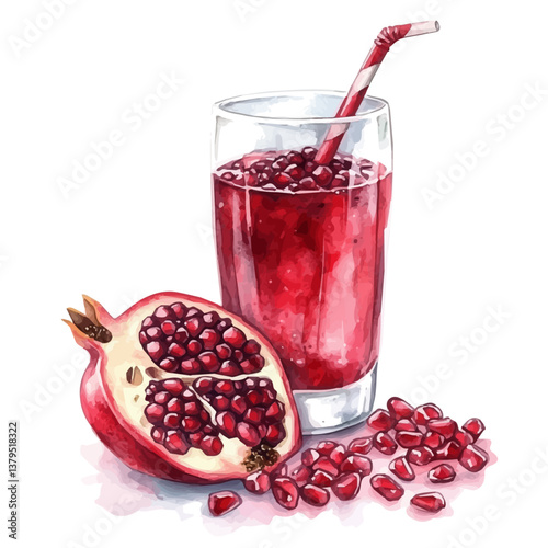 A watercolor vector illustration of Pomegranate Juice, isolated on a white background.

