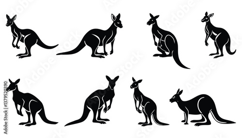 Kangaroo Silhouette Illustrations - Vector Graphics Set