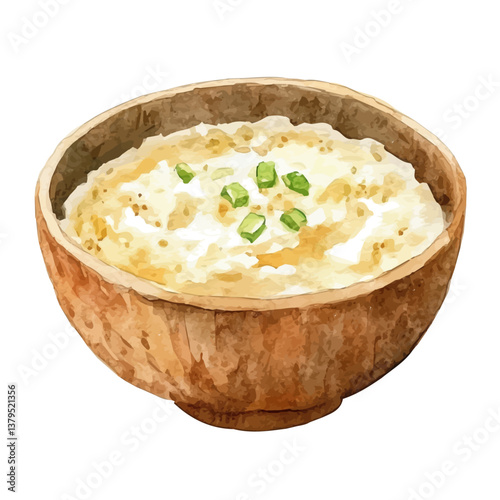A watercolor vector illustration of Porridge, isolated on a white background.

